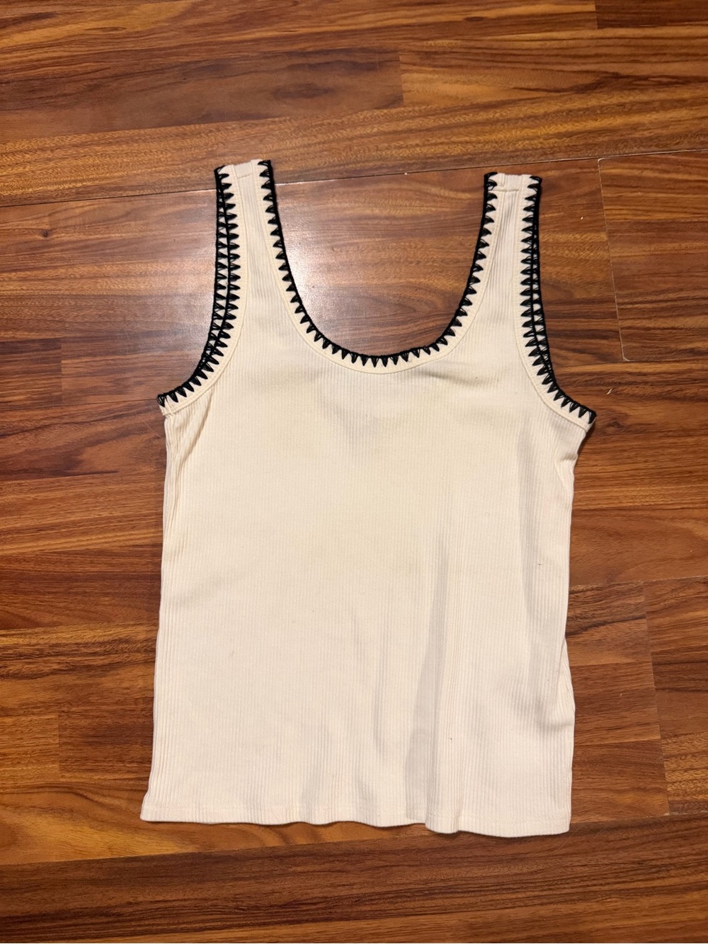 J. Crew Cream Ribbed Tank with Black Zigzag Trim